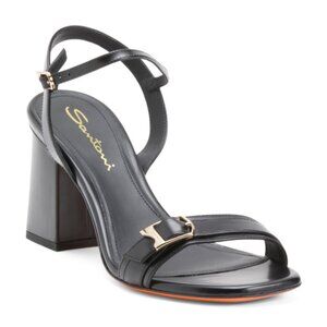 SANTONI Made In Italy Leather Block Heeled Sandals